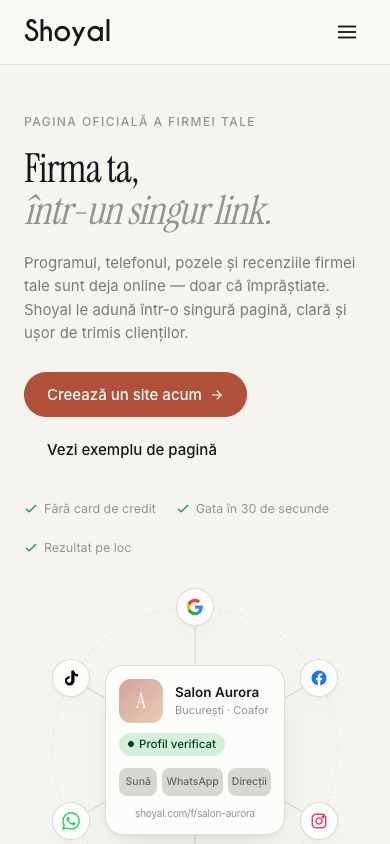 The Shoyal homepage, in the mobile version.